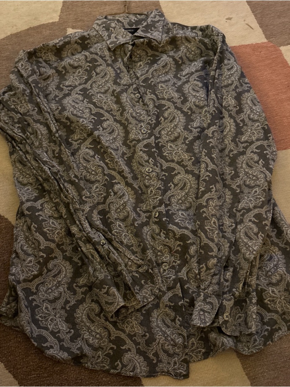 Daniel Cremieux Gray and Off-White Paisley Button-Up Shirt